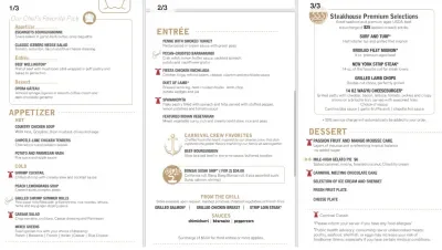 Carnival menu dining room menu