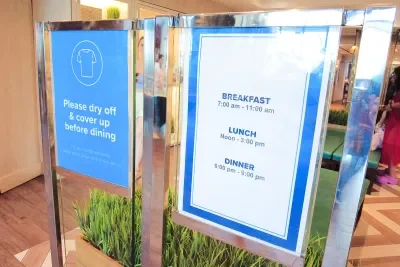 sign of dining times at the Windjammer buffet