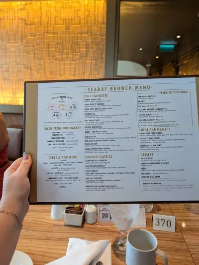Carnival SeaDay Brunch Menu