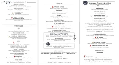 Carnival Dining Menu
