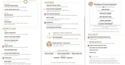 Carnival Dining Menu