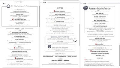 Carnival dining menu