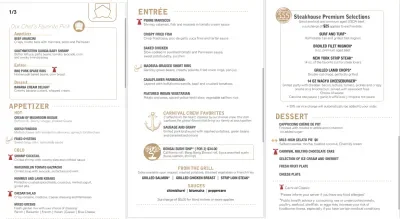 Carnival Dining Menu