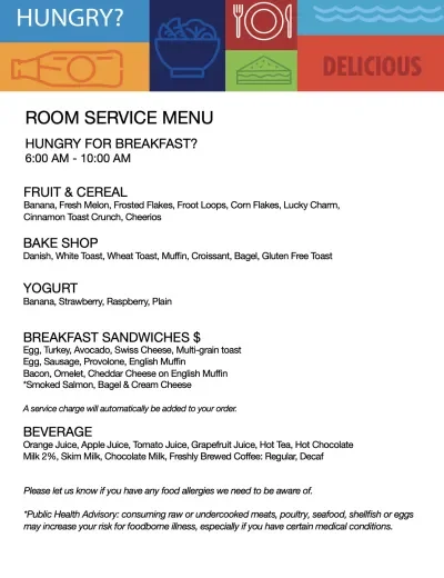 Carnival Room Service Menu