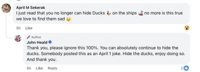 John Heald's response to the April Fool's Joke