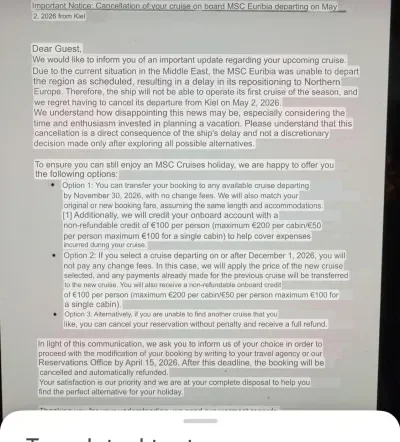 MSC Cancelation Letter