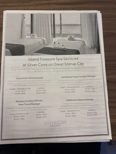 Norwegian Great Stirrup Cay Spa Menu, NCL Luna March 2026