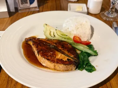 Mardi Gras main dining room food, teriyaki salmon