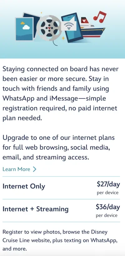 Disney Cruise WiFi Prices