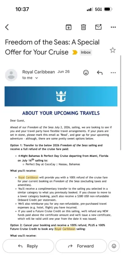 Freedom overbooked cruise