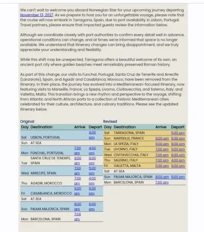 NCL Itinerary Change
