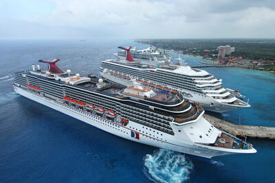 Two Carnival ships docked in Cozumel