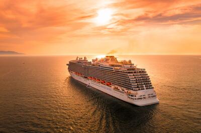 Cruise ship at sunset