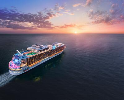 Wonder of the Seas at sunset