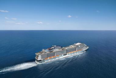 MSC Bellissima aerial at sea