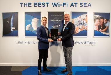 John Padgett (left), chief experience and innovation officer for Carnival Corporation, and JP Hemingway, CEO of SES Networks.