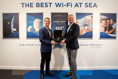 John Padgett (left), chief experience and innovation officer for Carnival Corporation, and JP Hemingway, CEO of SES Networks.