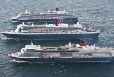 Three Cunard cruise ships sailing together