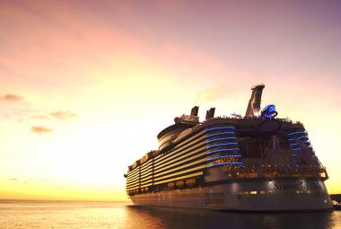 Symphony of the Seas in St. Maarten at sunset