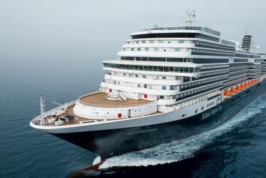 Holland America cruise ship at sea aerial