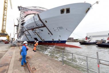 Wonder of the Seas being floated out at Chantiers de l’Atlantique