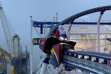 Santa takes ride on first roller coaster on a cruise ship