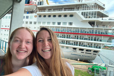 Angie and Allie in front of Carnival Ecstasy
