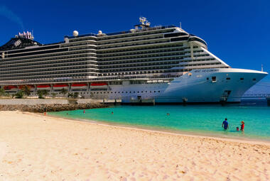 MSC Seashore cruise ship docked at Ocean Cay