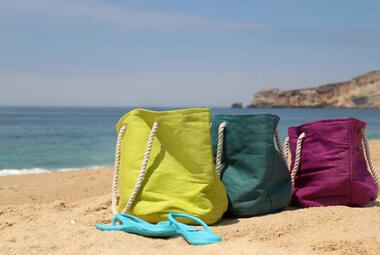 tote bags on the beach