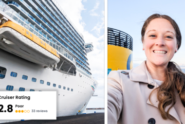 Jenna selfie with Costa Toscana cruise ship