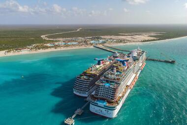 Mardi Gras and Carnival Pride docked together for the first time at Celebration Key