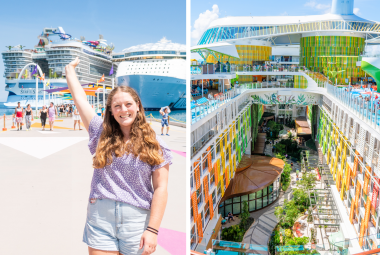 side by side image of Jenna in front of Star of the Seas cruise ship and Central Park on Star of the Seas