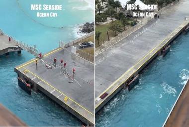TikTok showing MSC Seaside drifting from the pier