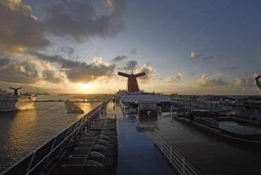 Carnival ship at sunset